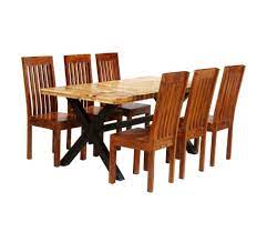 With a slim, metal base topped off with mango wood, our sculptural tulip pedestal dining table works great in spaces both small and large. Vidaxl Dining Table Set 7 Pieces Solid Acacia And Mango Wood Vidaxl Com