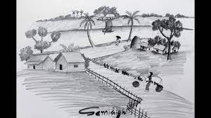 How To Draw Village Scenery Landscape Step By Step - Youtube