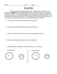 This Worksheet Allows Students To Compare And Contrast Solar And Lunar Eclipses And Understand The Position Solar And Lunar Eclipse Middle School Lunar Eclipse