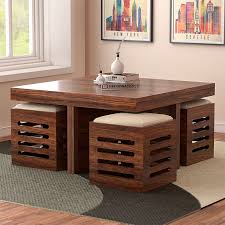 Height (45 cm), width (80 cm), length (114 cm). Wooden Coffee Table With Stools Off 74