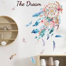 Home decoration stick on wall art. Buy Dream Catcher Feathers Wall Stickers The Dream Wall Quotes Decals Peel And Stick Wall Decor Removable Diy Art Wall Mural For Girls Bedroom Nursery Living Room Home Decoration Online In Indonesia