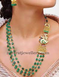 Jewellery Designs Emerald Beads Set With Peacock Motif Antique Jewelry Indian Pearl Jewelry Design Beaded Necklace Designs