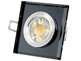 glas led einbaustrahler quadratisch schwarz spiegelnd alu innenring 7w led warmweiss dimmbar gu10 230v