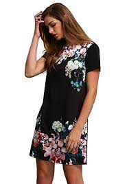 Floerns Women S Floral Print Short Sleeve Casual Top Shirt Dress Black S Buy Online In Dominica At Desertcart 31226742