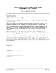 This sample format has a heading called board resolution followed by the name of the company. Board Resolution To Lease Motor Vehicle Template By Business In A Box