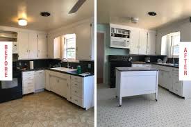 Before After I Made Over My Kitchen With Peel And Stick Tiles In 2020 Kitchen Flooring Stick On Tiles Peel And Stick Tile