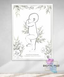 Birth Poster In Scale 1 1 Personalized Baby Poster Digital Etsy In 2021 Baby Posters Baby Illustration Minimalist Artwork