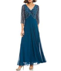 Jkara Petite V Neck Beaded Top Bodice Gown Dillards Dresses Formal Formal Dresses With Sleeves Dillards Dress
