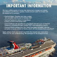 Carnival Cruise Line Important Update Regarding Ship Specific Cruise Cancellations And Movements Facebook