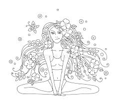 Print them all for free. Vector Graphic Hand Drawn Illustration Of Young Beautiful Girl With Long Hair With Flowers Leaves Butterfly Woman Doing Yoga In Stock Vector Illustration Of Flowers Coloring 135061140