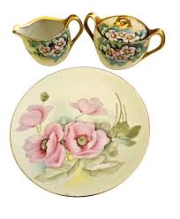 RS SILESIA SUGAR & Creamer With Lid Peach Roses Art Nouveau Set $25.00