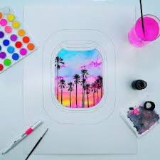 Neon Airplane Window Palmtrees Summer Drawings Airplane Art Object Drawing
