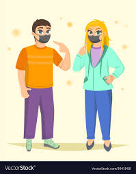 Teens girl and guy wearing black surgical mask Vector Image