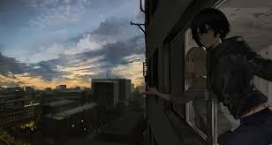 2girls building clouds dark original ratatatat74 scenic sketch sky sunset |  konachan.net - Konachan.com Anime Wallpapers