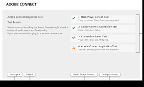 The application also includes visualization tools such as polls, chat. Adobe Connect Pre Meeting Diagnostic Test
