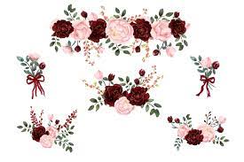 Blush Burgundy Watercolor Clip Art Floral Watercolor Burgundy Flowers Watercolor Flowers