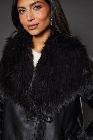 Winter Coat Wallis Black Fur Jacket Waterfall Jacket Wallis Black Faux  Leather Jacket Wallis Black