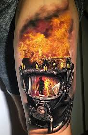 Firefighter Tattoo By Chris Showstoppr An Artist Based In Sydney Australia Firefighter Tattoo Fire Fighter Tattoos Flame Tattoos