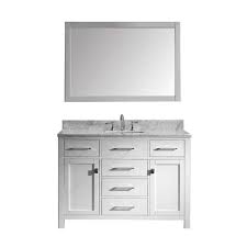Virtu Usa Caroline 49 In W Bath Vanity In White With Marble Vanity Top In White With Square Basin And Mirror Ms 2048 Wmsq Wh Marble Vanity Tops Bathroom Furniture Design Square Sink