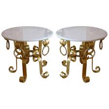 Vintage italian white marble end table 28 inches wide. Gold Leaf Gilded Iron And Marble Top End Or Side Tables Pair Of Italian Vintage For Sale At 1stdibs