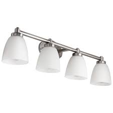 Bathroom vanity lights are perfect to place above or beside your mirror. Sunlite 34 In 4 Light Bar Brushed Nickel Bathroom Vanity Light Fixture With Bell Shaped Frosted Glass Shade Hd02252 1 The Home Depot