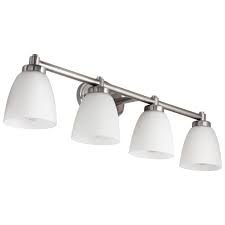 From clearly modern to a hint of retro, rejuvenation lamp shades let you see your home in a new light. Sunlite 34 In 4 Light Bar Brushed Nickel Bathroom Vanity Light Fixture With Bell Shaped Frosted Glass Shade Hd02252 1 The Home Depot
