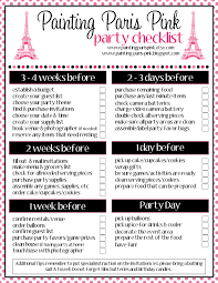 Birthday Party Supplies List Painting Paris Pink Freebies Birthday Party Checklist Party Checklist Paris Party