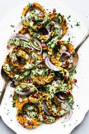 Sumac Roasted Delicata Squash W Zippy Green Tahini Dolly And Oatmeal Delicata Squash Sumac Recipes Vegan Side Dishes