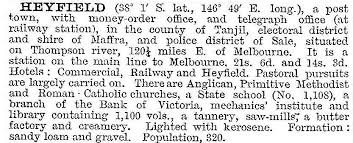 Heyfield is a town in victoria, australia, with a population of 1,993.1 it is 206 kilometres (128 mi) east of melbourne, in the shire of wellington local. Heyfield Victorian Places