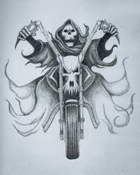 Skeleton Riding Bike Tattoo Design Grim Reaper Tattoo Reaper Drawing Bike Tattoos