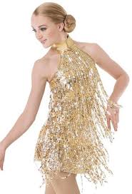 Weissman Halter Sequin Fringe Flapper Dress Dance Dresses Gold Dance Costume Flapper Dress