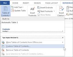 Click on custom table of contents. Automatic Table Of Contents And Lists Use Microsoft Word 2010 2013 For Dissertations Library Guides At Nova Southeastern University