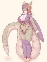 57mm, cell (dragon ball), dragon ball, dragonball z, 1girl, android,  breasts, brown hair, female focus, genderswap, genderswap (mtf), large  breasts, monster girl, red eyes, short hair, solo, tail, white background,  wings -
