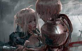 Saber Art Fate Zero Art Anime Wounded Couple Gilgamesh Fate Character Illustration Art