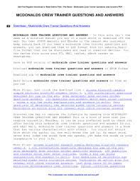 I have lots of energy and enthusiasm to offer and am. Mcdonald S Crew Trainer Application Answers Fill Online Printable Fillable Blank Pdffiller