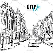 Black And White Building Drawing Sketch City Street City Illustration City Sketch City Drawing