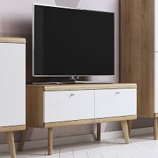 2 sehr große flügeltüren bieten zugang zu viel platz unterhalb des tv. Tv Schrank Lowboard Primo Weiss Eiche Holzoptik Skandinavisch 107 Cm Tv Mobel Ebay