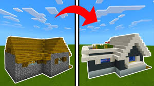 Place 3 oak wood logs on top of each log in the foundation. Minecraft Tutorial How To Transform A Village House Into A Modern House Youtube