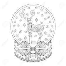 Christmas snow globe colouring pages. Vector Zentangle Christmas Snow Globe With Reindeer Snowflake Royalty Free Cliparts Vectors And Stock Illustration Image 68803695