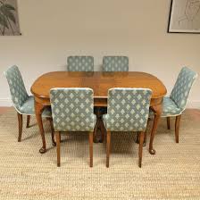 Fitting 8 brass dining chairs. Stylish Art Deco Figured Walnut Antique Table And Six Chairs Antiques World Walnut Furniture Antique Table Fine Antique Furniture