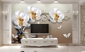3d Floral Wallpaper White Orchid Wall Mural 3d Pebble Wall Print White Butterfly Wall Art Classical Flower Wall Decor Orchid Wallpaper Mural Wallpaper