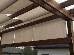 Adding Shade To A Large Pergola By Weaving Painters Dropcloth Between Each Slat Pergola Shade Diy Pergola Shade Pergola Attached To House