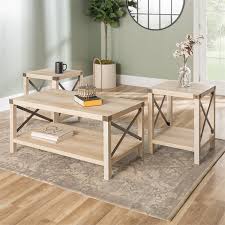 Shop birch lane for farmhouse & traditional coffee table sets, in the comfort of your home. Farmhouse Fireplace Tv Stand With Coffee Table And 2 End Tables Set In White Oak 2115501 Pkg