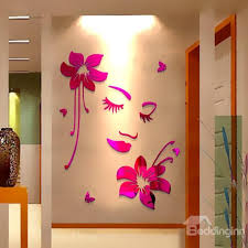 Elegant Beautiful Girl Face And Flower Pattern Home Decorative 3d Wall Stickers Beddinginn Com Diy Wall Art Wall Paint Designs Wall Painting Decor