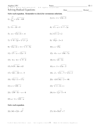 Solve the following quadratic equation by completing the square method. Infinite Algebra 2 Solving Radical Equations