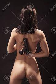 Naked Woman With Gun On Black Background Stock Photo, Picture and Royalty  Free Image. Image 64277653.