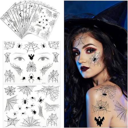 Amazon.com : Zonon 94 Pcs Halloween Spider Web Tattoos 12 Sheets Face Body Stickers | For Witch Costume, Spider Bat Designs, Apply on Shoulder Arm Back, Halloween Cosplay Party, Temporary Art Stickers :