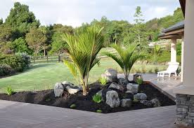 Chatham Island Nikau S Local Rock And Structural Under Planting Used To Ground New Deck Designed Backyard Landscaping Designs Home Landscaping Modern Garden
