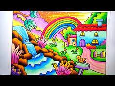 Cara menggambar dan mewarnai pemandanga gunung, menggambar pemandangan air terjun, drawing scenery of mountain, drawing scenery of waterfall, drawing. 10 Naive Ideas Art Drawings For Kids Oil Pastel Drawings Drawing Scenery