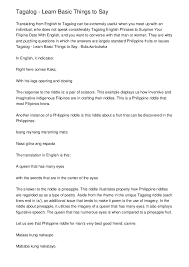 Now i am in a quandary i would very much like to be able to chat up some of the filipino ladies there. Tagalog Learn Basic Things To Say